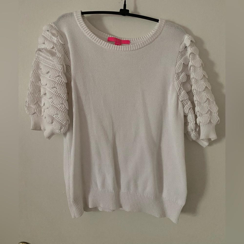 Lilly Pulitzer White Sweater with Textured Sleeves